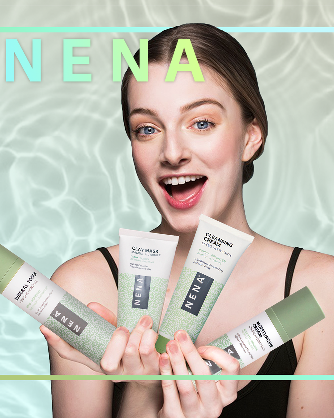 אישה מחזיקה מוצרי טיפוח העור