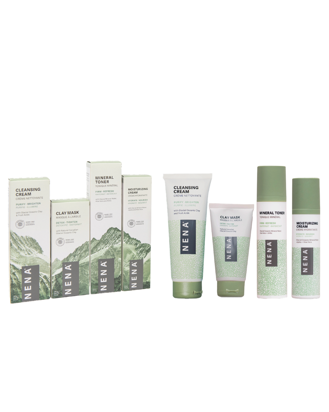 ערכת טיפוח של NENA עם קרם ניקוי, מסכת חימר, טונר מינרלי וקרם לחות