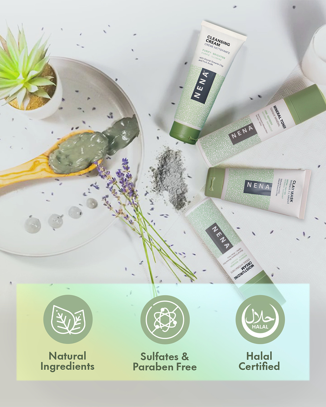 מוצרי ערכת טיפוח בצילום אומנותי עם מרכיבים טבעיים