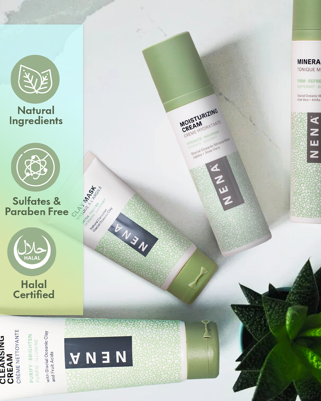 מוצרים לעור עם תוויות של חומרים טבעיים וללא סולפטים או פרבנים