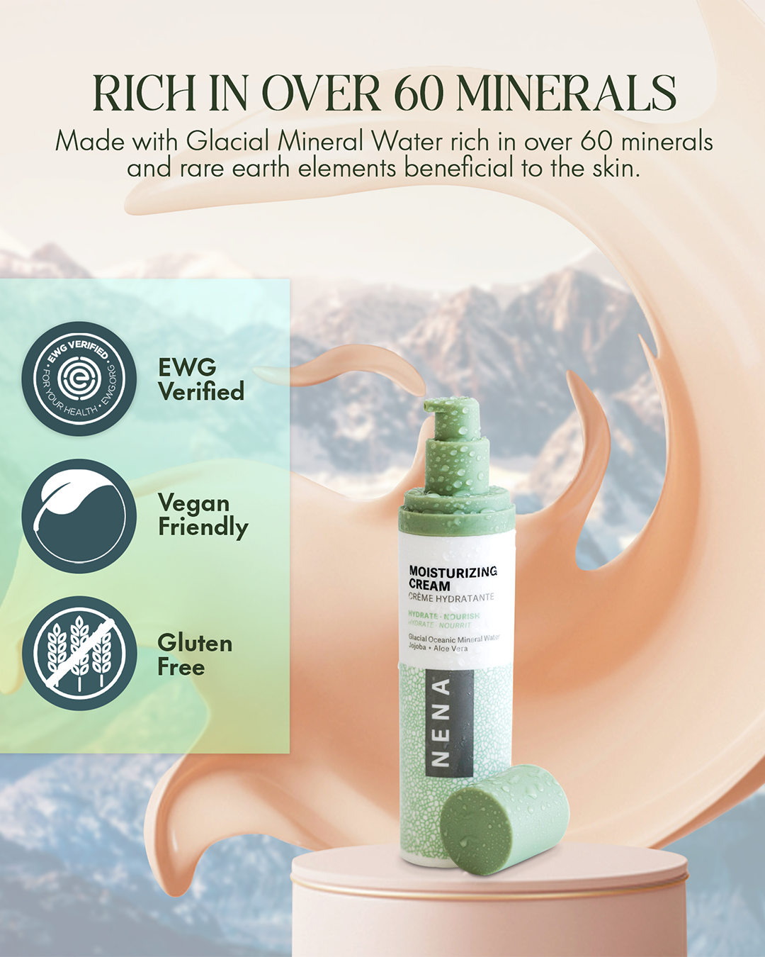 פרסום מוצר ננה העשיר במינרלים על רקע הרים